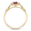 Thumbnail Image 4 of Oval-Cut Natural Ruby & Diamond Arabesque Halo Ring 1/8 ct tw 10K Yellow Gold