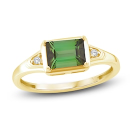 Baguette-Cut Brazilian Cruzeiro Tourmaline & Diamond Accent Ring 14K Yellow Gold