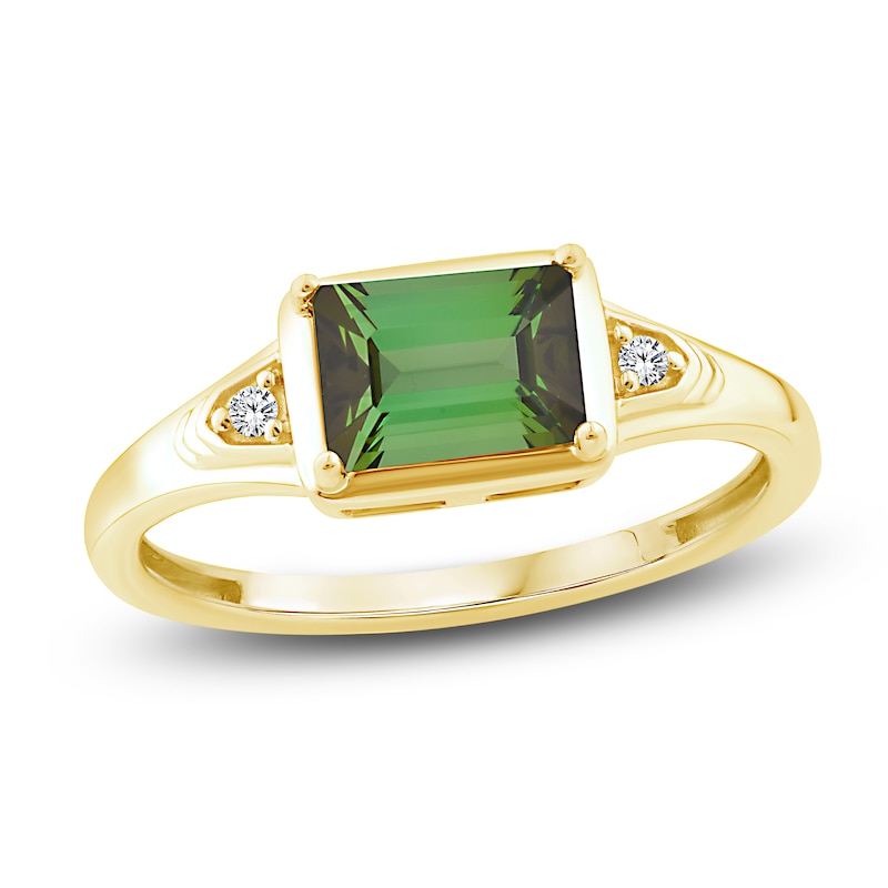 Main Image 1 of Baguette-Cut Brazilian Cruzeiro Tourmaline & Diamond Accent Ring 14K Yellow Gold