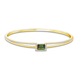 Baguette-Cut Natural Brazilian Cruzeiro Tourmaline & Diamond Split Bangle Bracelet 1/2 ct tw 14K Yellow Gold