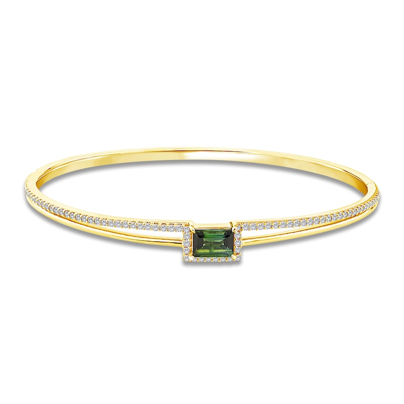 Main Image 1 of Baguette-Cut Natural Brazilian Cruzeiro Tourmaline & Diamond Split Bangle Bracelet 1/2 ct tw 14K Yellow Gold