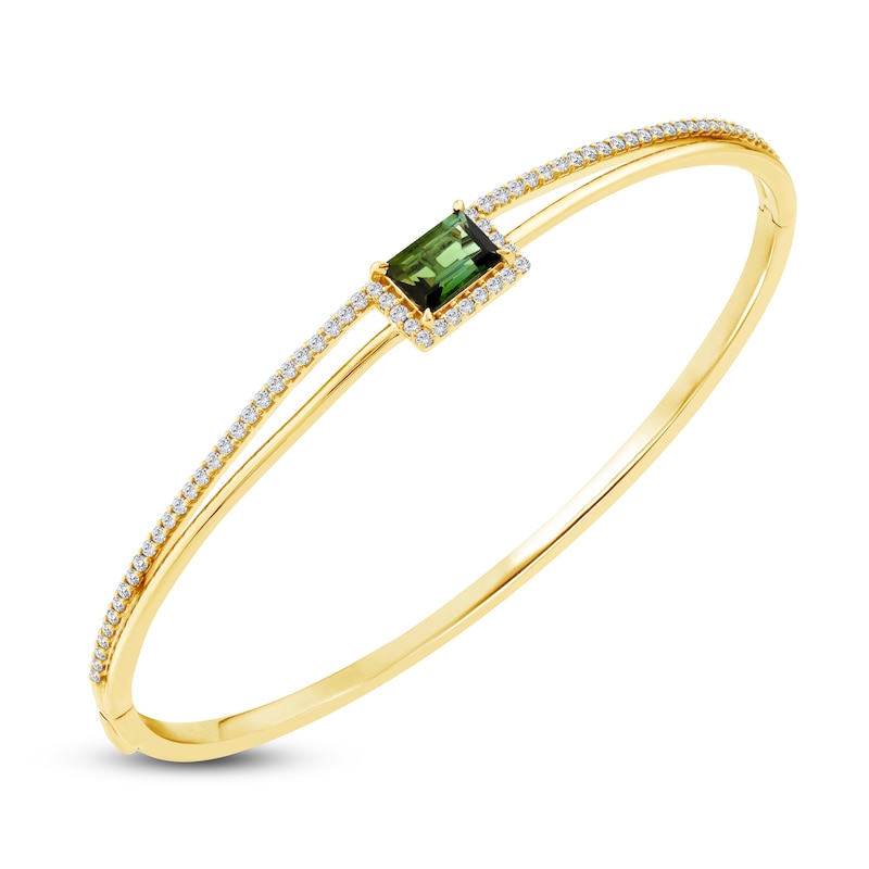 Main Image 2 of Baguette-Cut Natural Brazilian Cruzeiro Tourmaline & Diamond Split Bangle Bracelet 1/2 ct tw 14K Yellow Gold