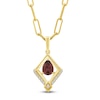Thumbnail Image 1 of Pear-Shaped Natural Brazilian Cruzeiro Pink Tourmaline & Diamond Frame Necklace 1/10 ct tw 14K Yellow Gold 18"