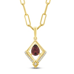 Pear-Shaped Natural Brazilian Cruzeiro Pink Tourmaline & Diamond Frame Necklace 1/10 ct tw 14K Yellow Gold 18"