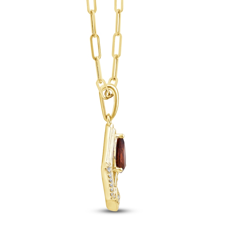 Main Image 2 of Pear-Shaped Natural Brazilian Cruzeiro Pink Tourmaline & Diamond Frame Necklace 1/10 ct tw 14K Yellow Gold 18"