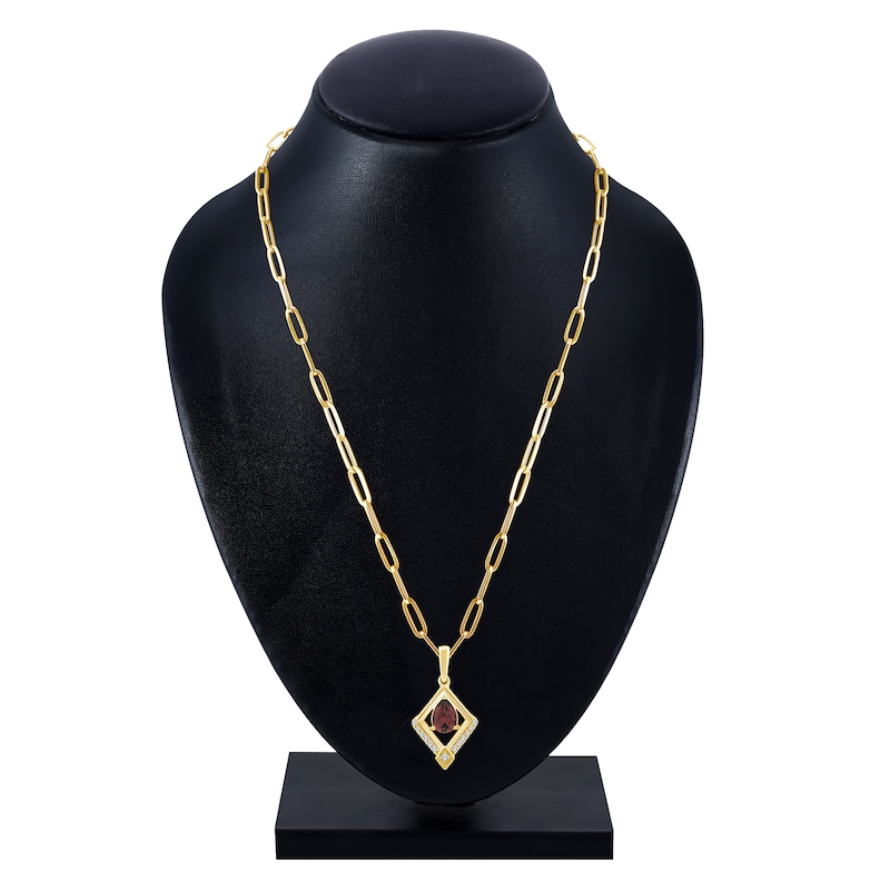 Main Image 4 of Pear-Shaped Natural Brazilian Cruzeiro Pink Tourmaline & Diamond Frame Necklace 1/10 ct tw 14K Yellow Gold 18"