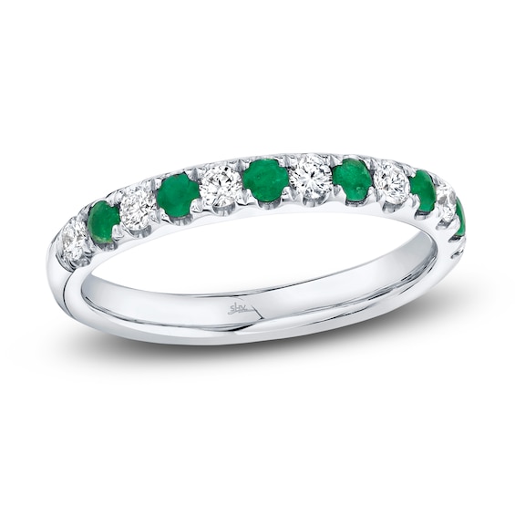 Shy Creation Natural Emerald Ring 1/4 ct tw Diamonds 14K White Gold SC22005158