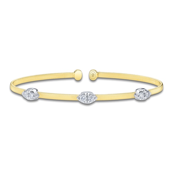 Shy Creation Corelli Collection Multi-Diamond Station Ribbed Bangle Bracelet 1/3 ct tw 14K Two-Tone Gold B22001218ZS