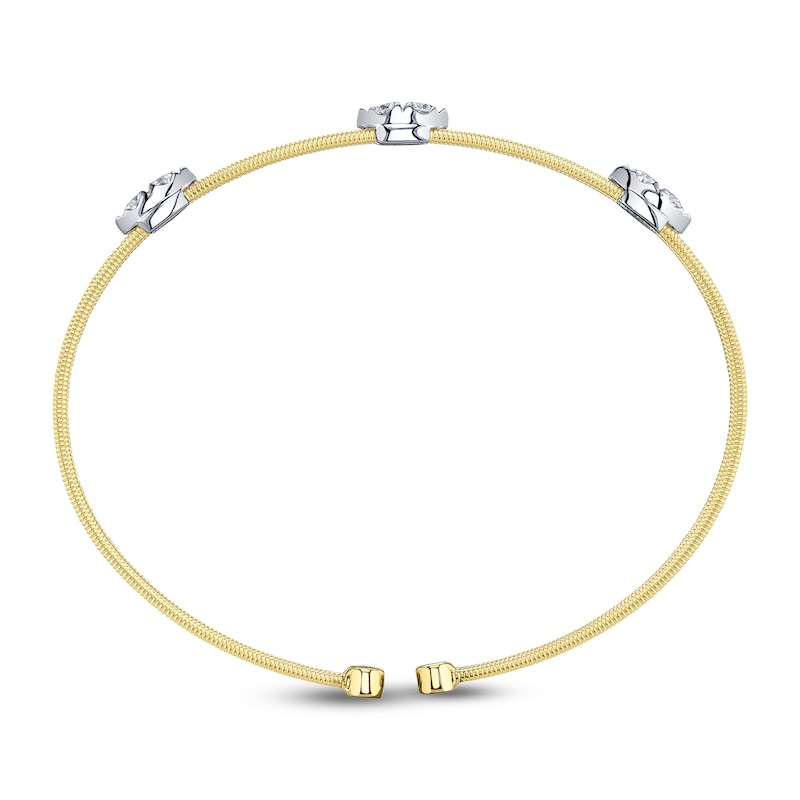 Main Image 3 of Shy Creation Multi-Diamond Station Ribbed Bangle Bracelet 1/3 ct tw 14K Two-Tone Gold