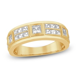 Men's Certified Square-Cut Diamond Wedding Band 1-1/2 ct tw 14K Yellow Gold