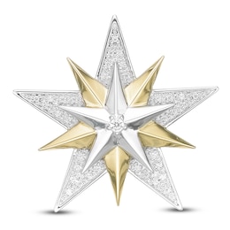 Men's White Lab-Created Sapphire Star Brooch Sterling Silver & 18K Yellow Gold Plating
