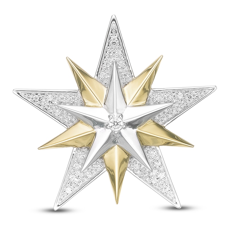 Main Image 1 of Men's White Lab-Created Sapphire Star Brooch Sterling Silver & 18K Yellow Gold Plating