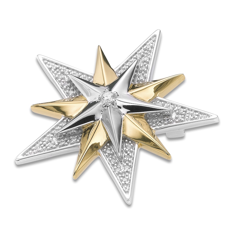 Main Image 3 of Men's White Lab-Created Sapphire Star Brooch Sterling Silver & 18K Yellow Gold Plating