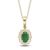 Thumbnail Image 1 of Oval-Cut Natural Emerald & Diamond Arabesque Halo Necklace 1/10 ct tw 10K Yellow Gold 18"