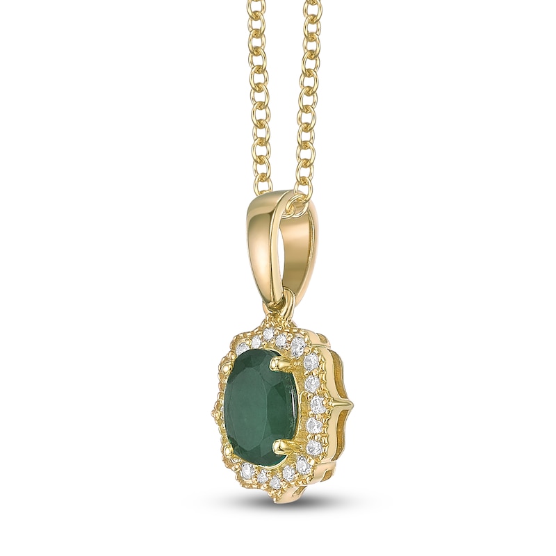 Main Image 2 of Oval-Cut Natural Emerald & Diamond Arabesque Halo Necklace 1/10 ct tw 10K Yellow Gold 18"