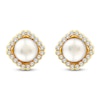 Thumbnail Image 1 of Button Cultured Pearl & Lab-Grown Diamond Halo Stud Earrings 1/3 ct tw 14K Yellow Gold