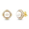 Thumbnail Image 2 of Button Cultured Pearl & Lab-Grown Diamond Halo Stud Earrings 1/3 ct tw 14K Yellow Gold