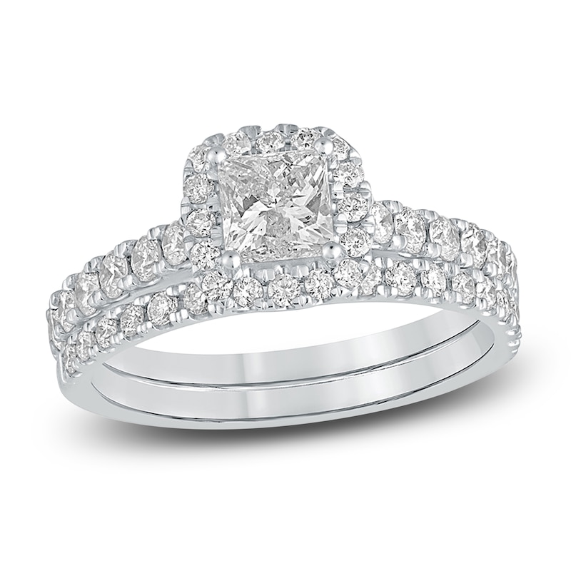 Main Image 1 of Diamond Bridal Set 1-1/2 ct tw Princess/Round 14K White Gold
