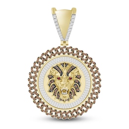 The New Fashioned Men's Lab-Created Ruby Charm 1/4 ct tw Brown & White Diamonds 10K Yellow Gold