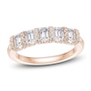 Thumbnail Image 1 of Certified Emerald & Round-Cut Diamond Scalloped-Edge Anniversary Ring 1 ct tw 14K Rose Gold