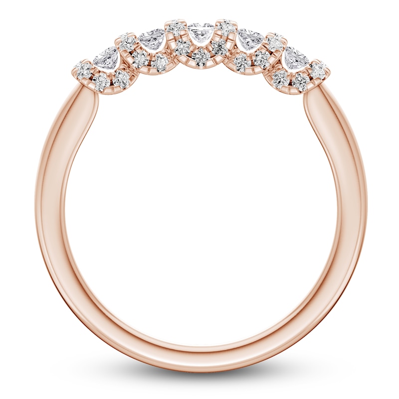 Main Image 2 of Certified Princess & Round-Cut Diamond Scalloped-Edge Anniversary Ring 1/2 ct tw 14K Rose Gold