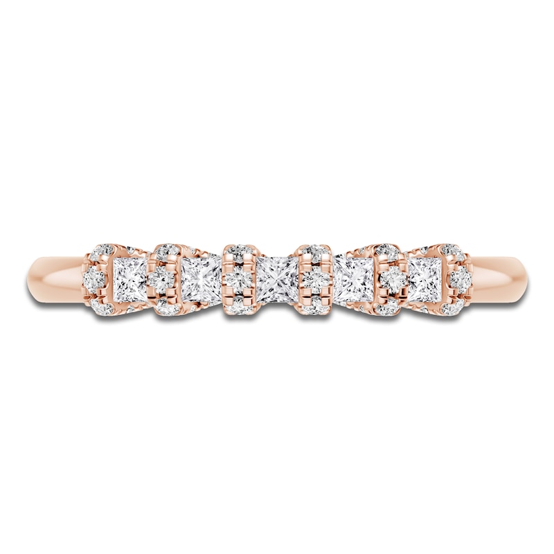 Main Image 3 of Certified Princess & Round-Cut Diamond Scalloped-Edge Anniversary Ring 1/2 ct tw 14K Rose Gold