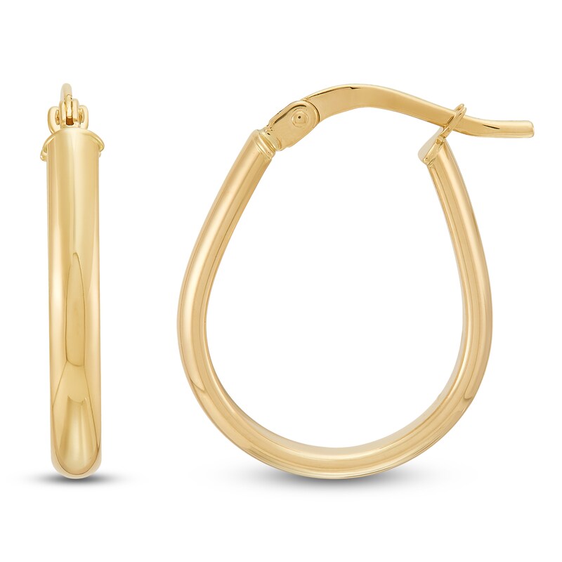 Main Image 1 of Hollow Oval Tube Hoop Earrings 14K Yellow Gold 17mm