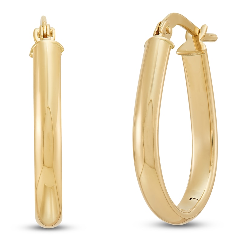 Main Image 2 of Hollow Oval Tube Hoop Earrings 14K Yellow Gold 17mm
