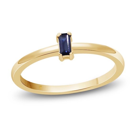 Baguette-Cut Natural Blue Sapphire Solitaire Stackable Ring 10K Yellow Gold