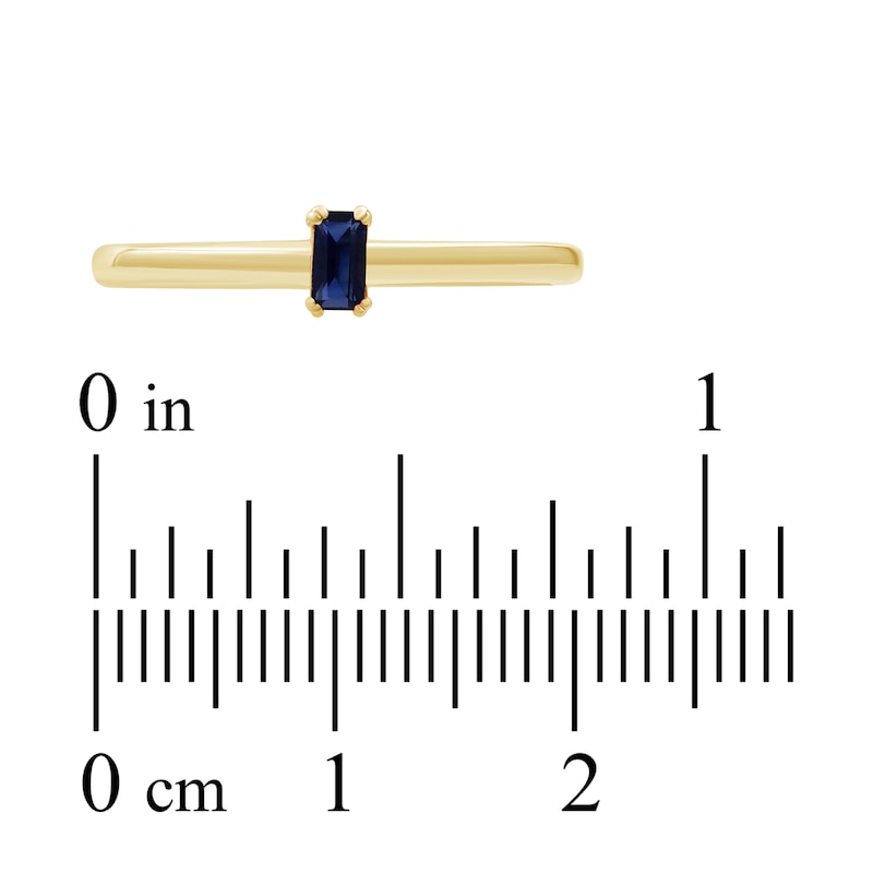 Main Image 3 of Baguette-Cut Natural Blue Sapphire Solitaire Stackable Ring 10K Yellow Gold