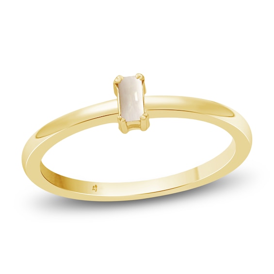 Baguette-Cut Natural White Opal Solitaire Stackable Ring 10K Yellow Gold
