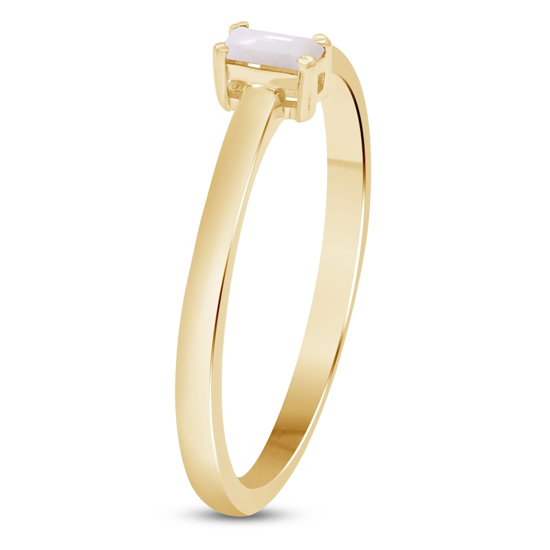 Main Image 2 of Baguette-Cut Natural White Opal Solitaire Stackable Ring 10K Yellow Gold