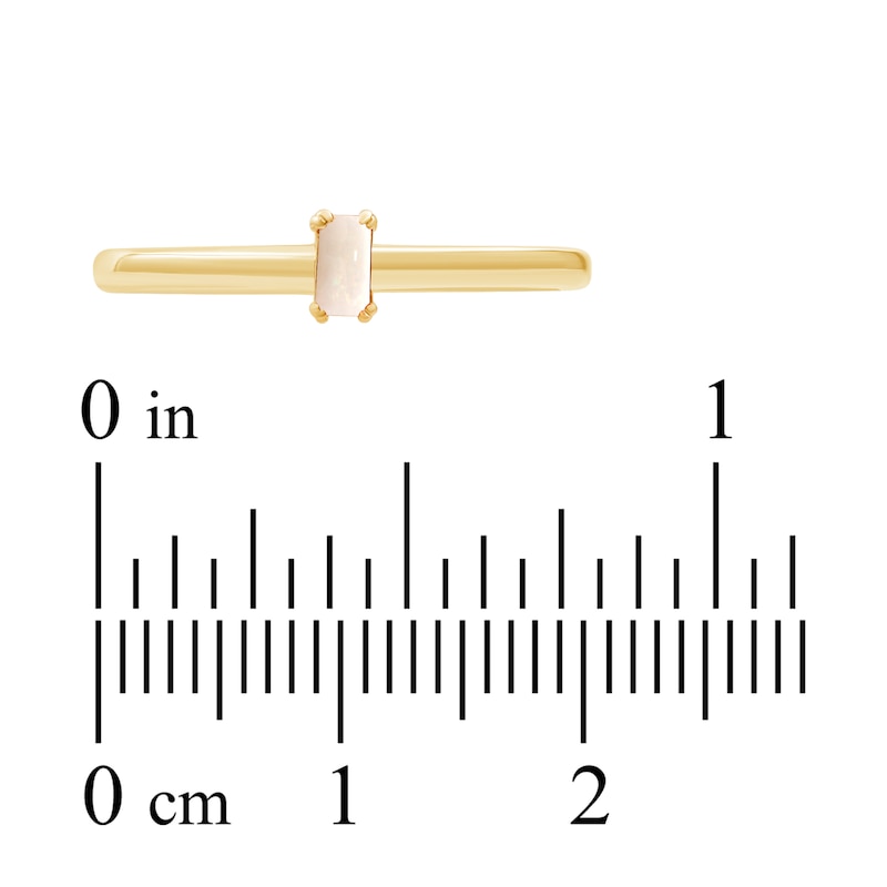 Main Image 3 of Baguette-Cut Natural White Opal Solitaire Stackable Ring 10K Yellow Gold