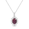 Thumbnail Image 1 of Oval-Cut Certified Natural Ruby & Diamond Starburst Halo Necklace 1/5 ct tw 14K White Gold 18"