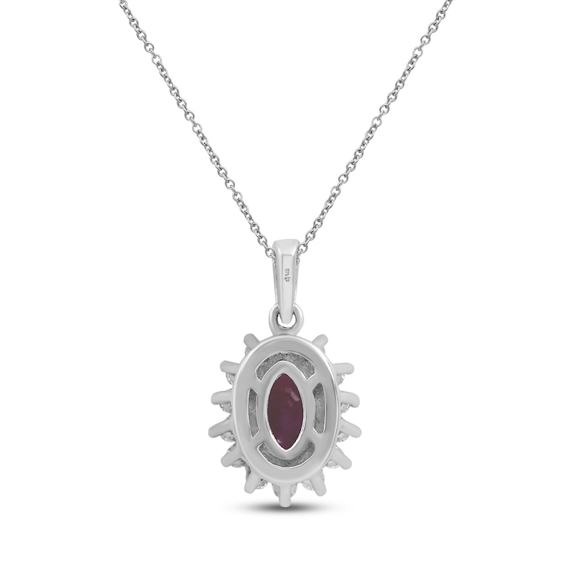Main Image 3 of Oval-Cut Certified Natural Ruby & Diamond Starburst Halo Necklace 1/5 ct tw 14K White Gold 18"