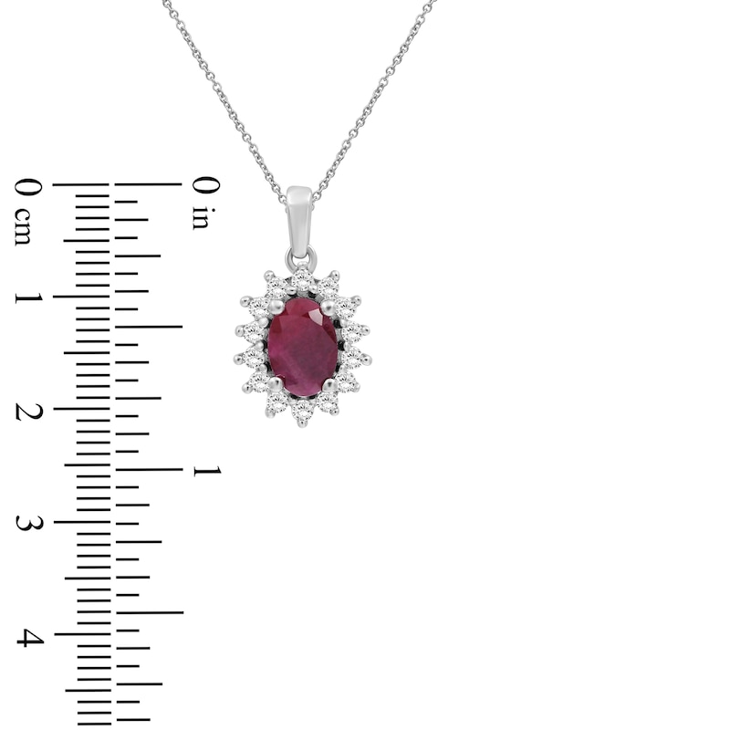 Main Image 6 of Oval-Cut Certified Natural Ruby & Diamond Starburst Halo Necklace 1/5 ct tw 14K White Gold 18"