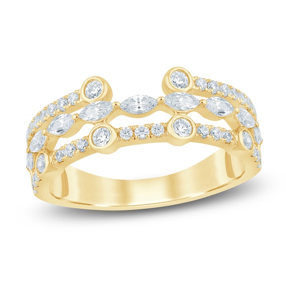 Chosen Certified Marquise & Round-Cut Diamond Three-Row Open Ring 3/4 ct tw 14K Yellow Gold