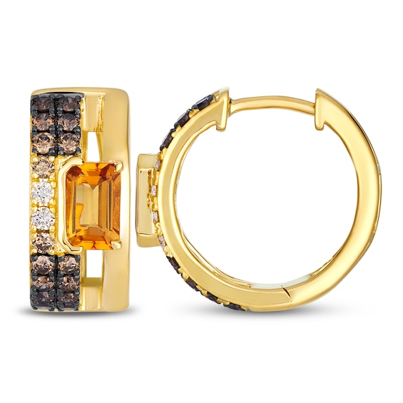 Le Vian Rectangle-Cut Natural Citrine Hoop Earrings 5/8 ct tw Diamonds 14K Honey Gold