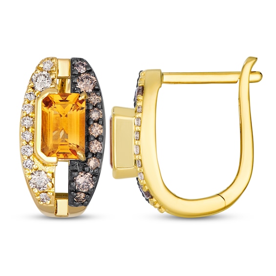 Le Vian Rectangle-Cut Natural Citrine U-Hoop Earrings 3/8 ct tw Diamonds 14K Honey Gold
