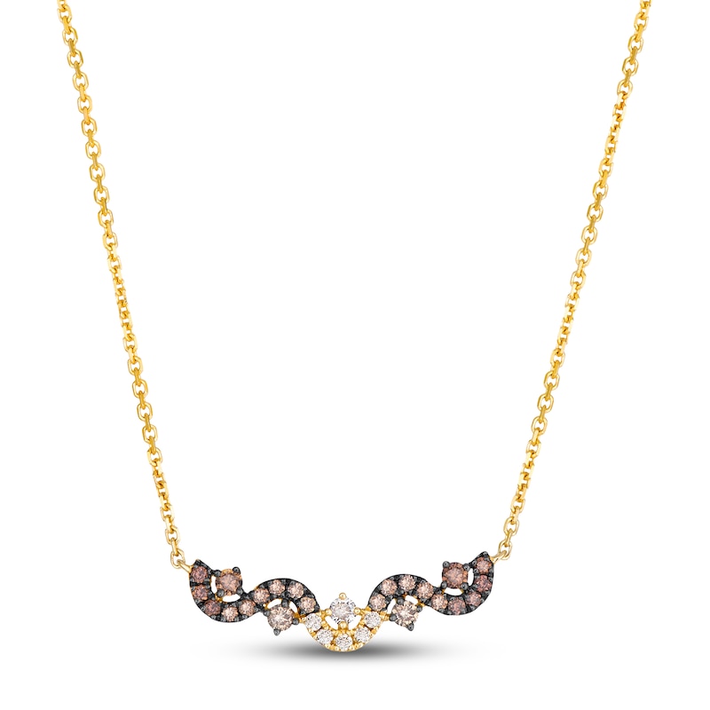Main Image 1 of Le Vian Chocolate Ombré Diamond Wavy Necklace 1/3 ct tw 14K Honey Gold 19"