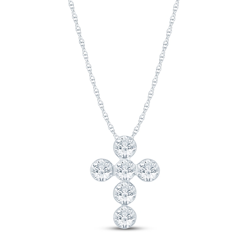 Main Image 1 of Jared Signature Lab-Grown Diamond Cross Necklace 1 ct tw 10K White Gold 18"