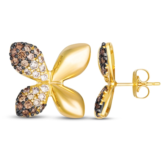Le Vian Chocolate Ombré Diamond Butterfly Stud Earrings 1 ct tw 14K Honey Gold