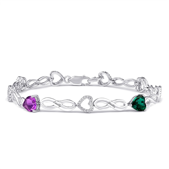 Birthstone Couple's Heart & Infinity Bracelet (2 Stones and Lines)
