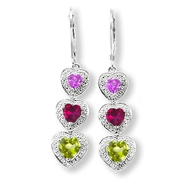 Triple Heart Birthstone Drop Earrings (3 Stones)