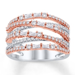 Diamond Ring 1 carat tw Round/Baguette 14K Two-Tone Gold