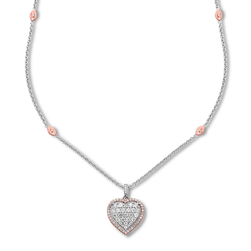 Diamond Heart Necklace 3/4 ct tw Round-cut 14K Two-Tone Gold