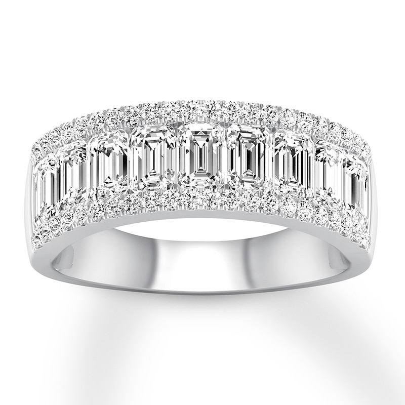 Diamond Anniversary Band 2 ct tw Emerald/Round 14K White Gold