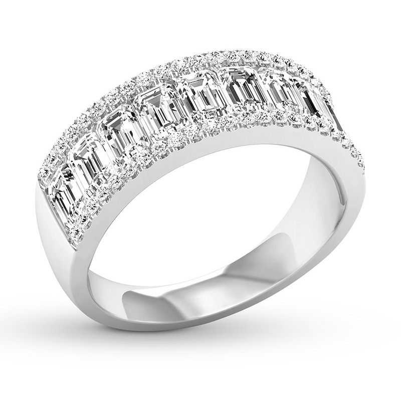 Diamond Anniversary Band 2 ct tw Emerald/Round 14K White Gold