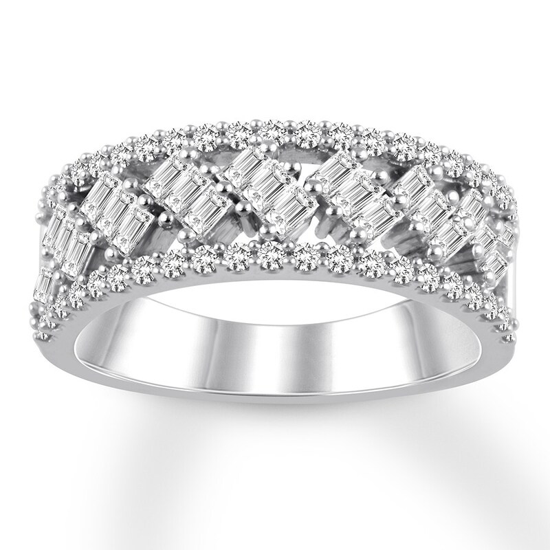 Diamond Anniversary Ring 7/8 cttw Baguette/Round 14K White Gold
