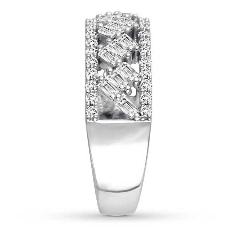 Diamond Anniversary Ring 7/8 cttw Baguette/Round 14K White Gold